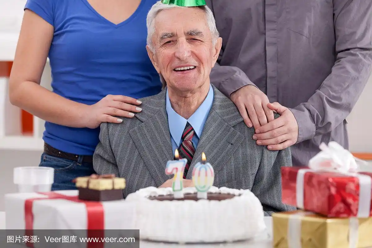生日,老年男人,家庭,水平画幅,蛋糕