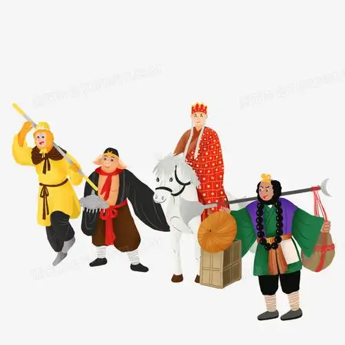 手绘卡通西天取经的师徒四人免抠元素